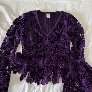 Purple Witchy Velvet Floral Lace Top